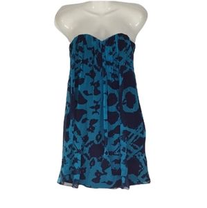 GUC JAYGODFREY Women's Size 0 Lightweight Strapless Blue Art Deco Mini Dress